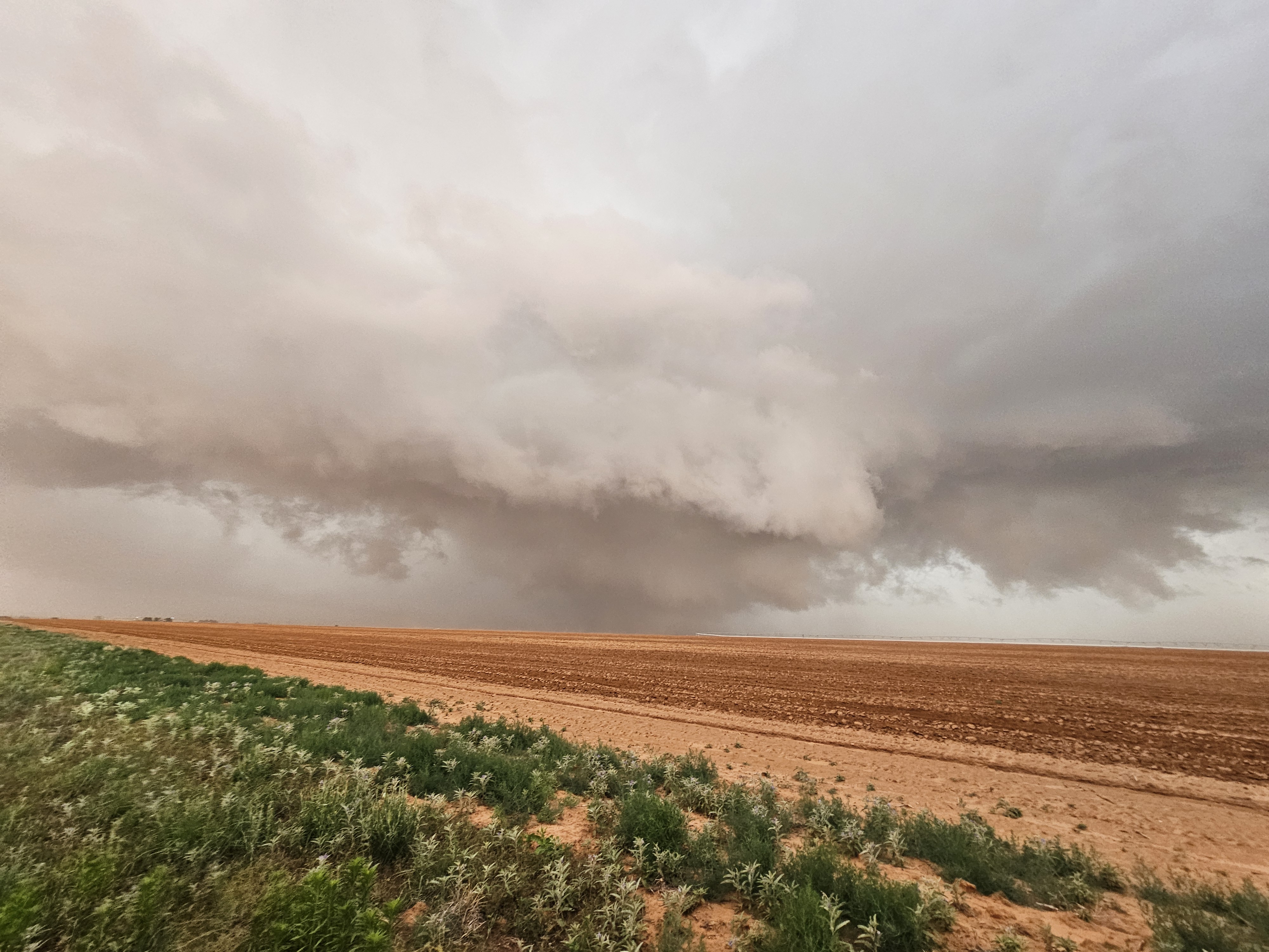 Dusty wall cloud south of Brownfield, TX